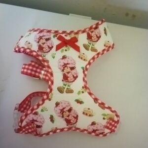 Red and White Dog Harness with Strawberry Design